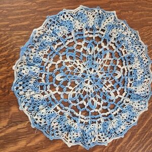 Vintage Handmade Blue& White 12" Doily/ Centerpiece